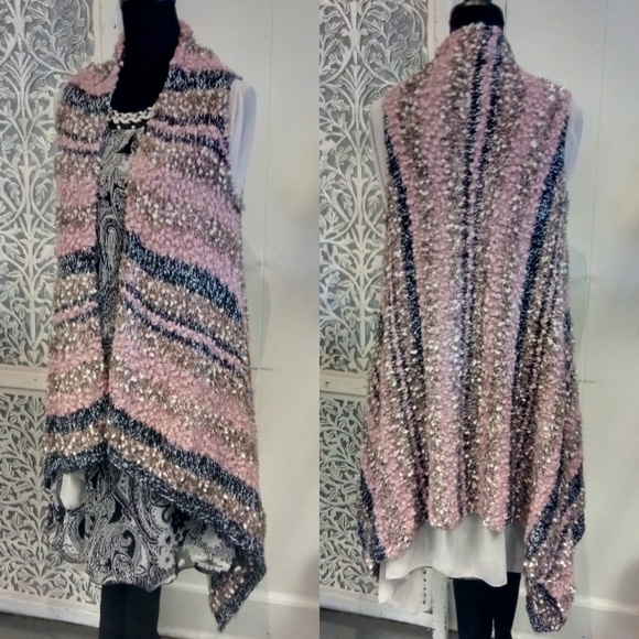 Simply Noelle Jackets & Blazers - Purple Sleeveless Knit Striped Vest Asymmetrical